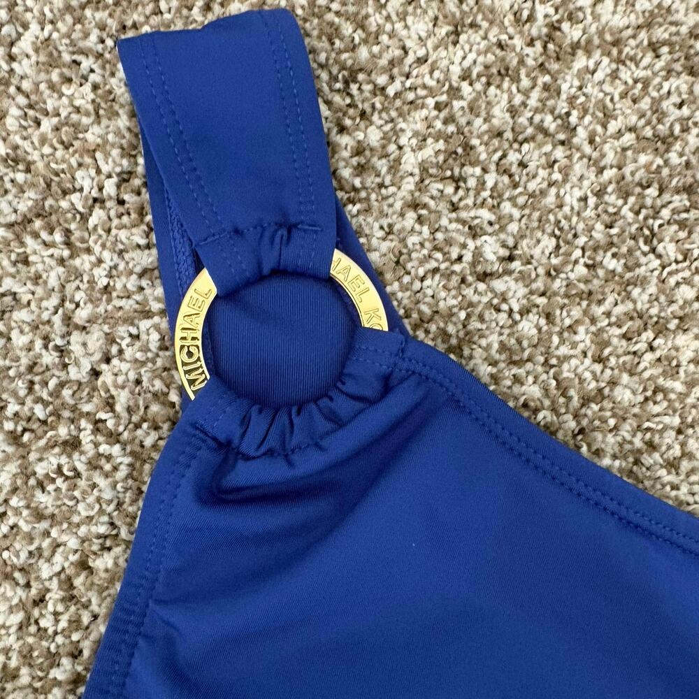 Michael Kors One Shoulder One Piece Swimsuit Royal Blue Logo Ruched Sz 14 - Picture 13 of 15